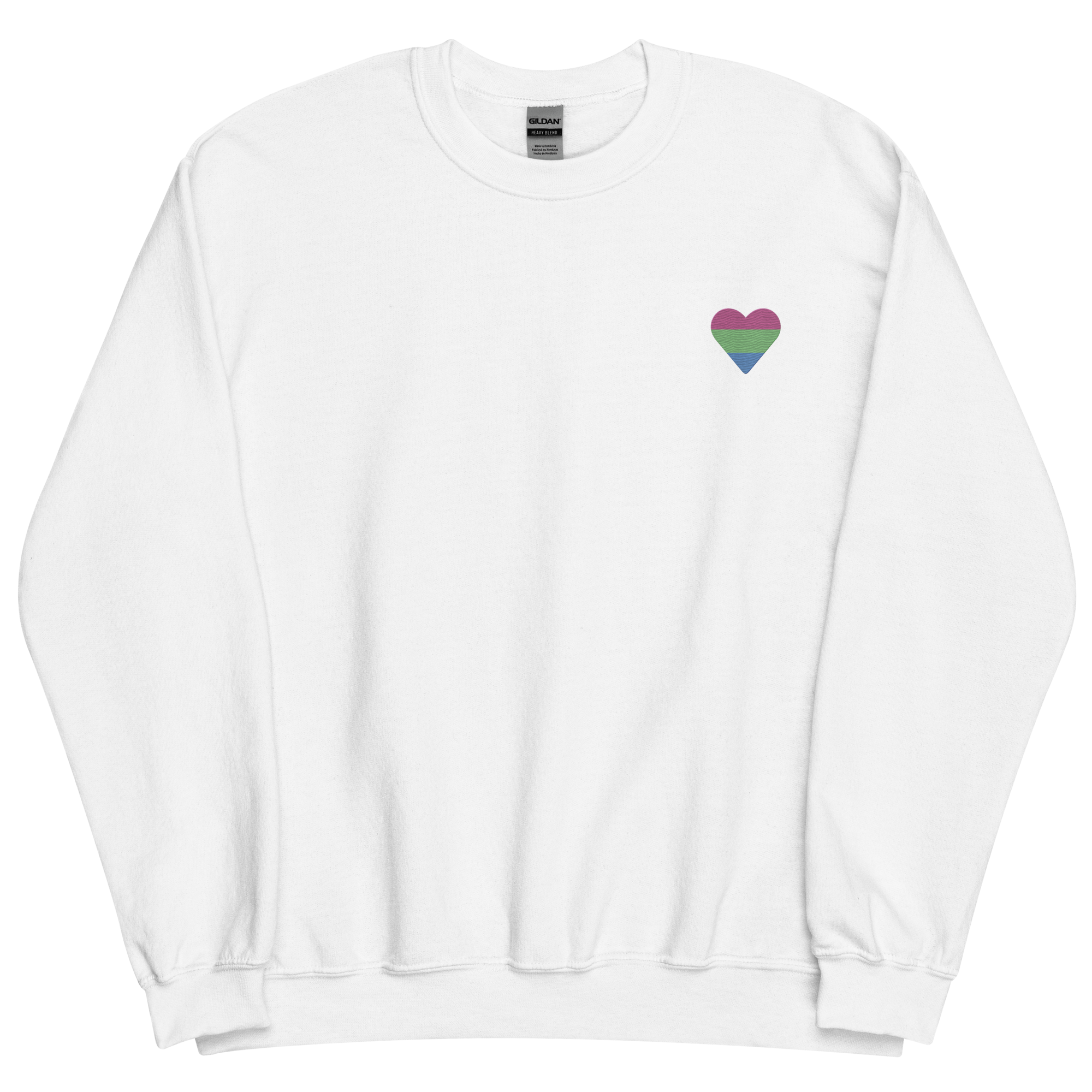 Polysexual Flag Embroidered Heart Sweater: Celebratory LGBTQ+ Pride Design