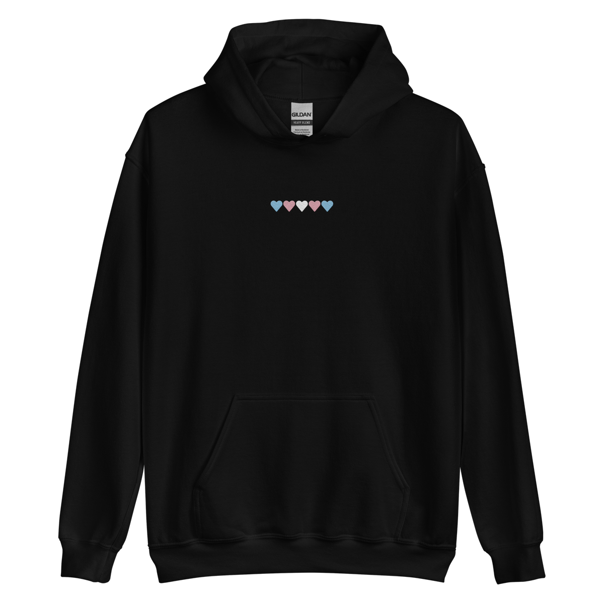 Embroidered Transgender Hoodie: Pride Flag Horizontal Heart Design