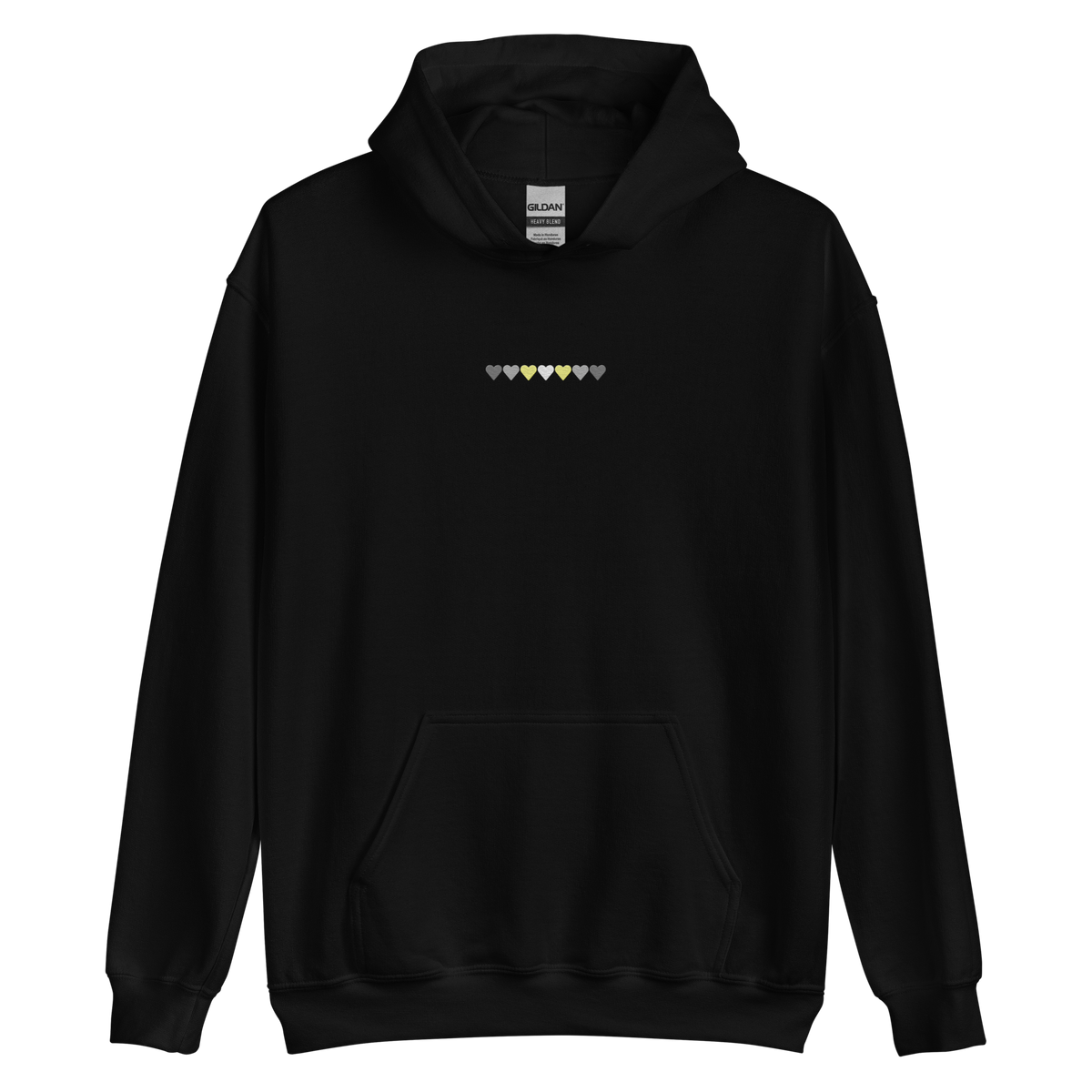 Embroidered Demigender Hoodie: Pride Flag Horizontal Heart Design