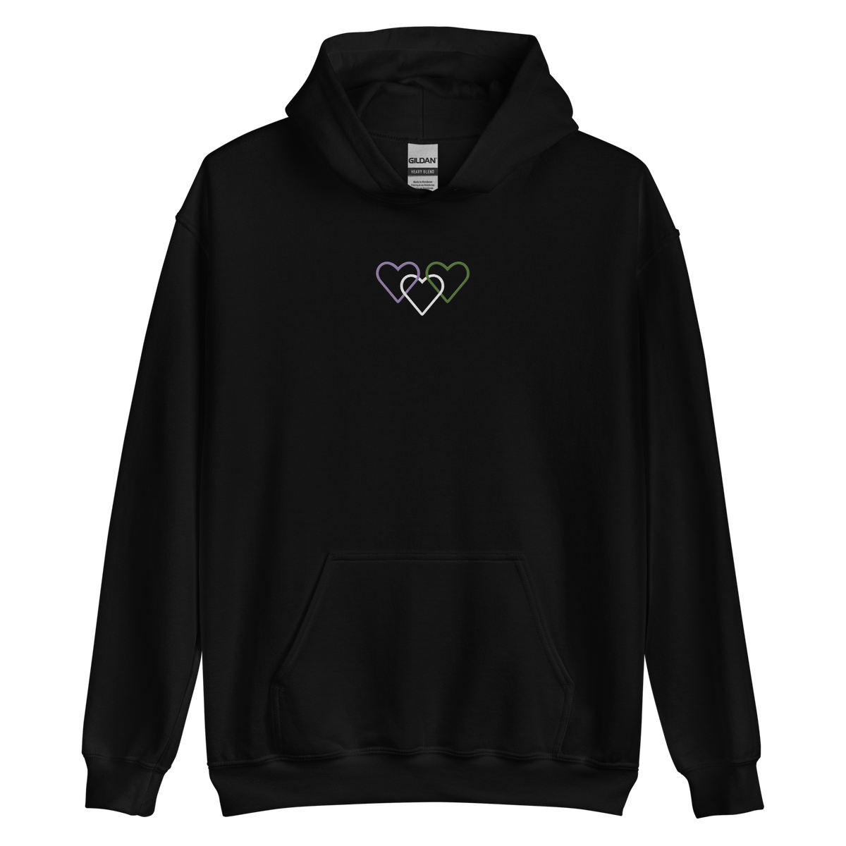 Genderqueer Pride Hoodie: Interlaced Heart Outlines Embroidered Sweatshirt