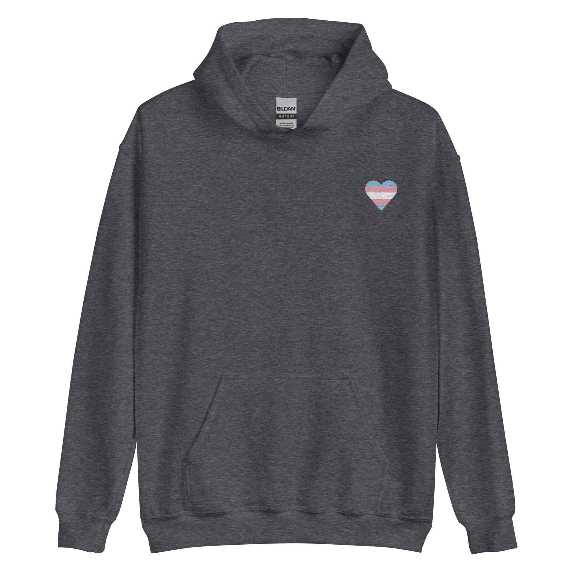 Transgender Flag Embroidered Heart Hoodie: Celebratory LGBTQ+ Pride Design