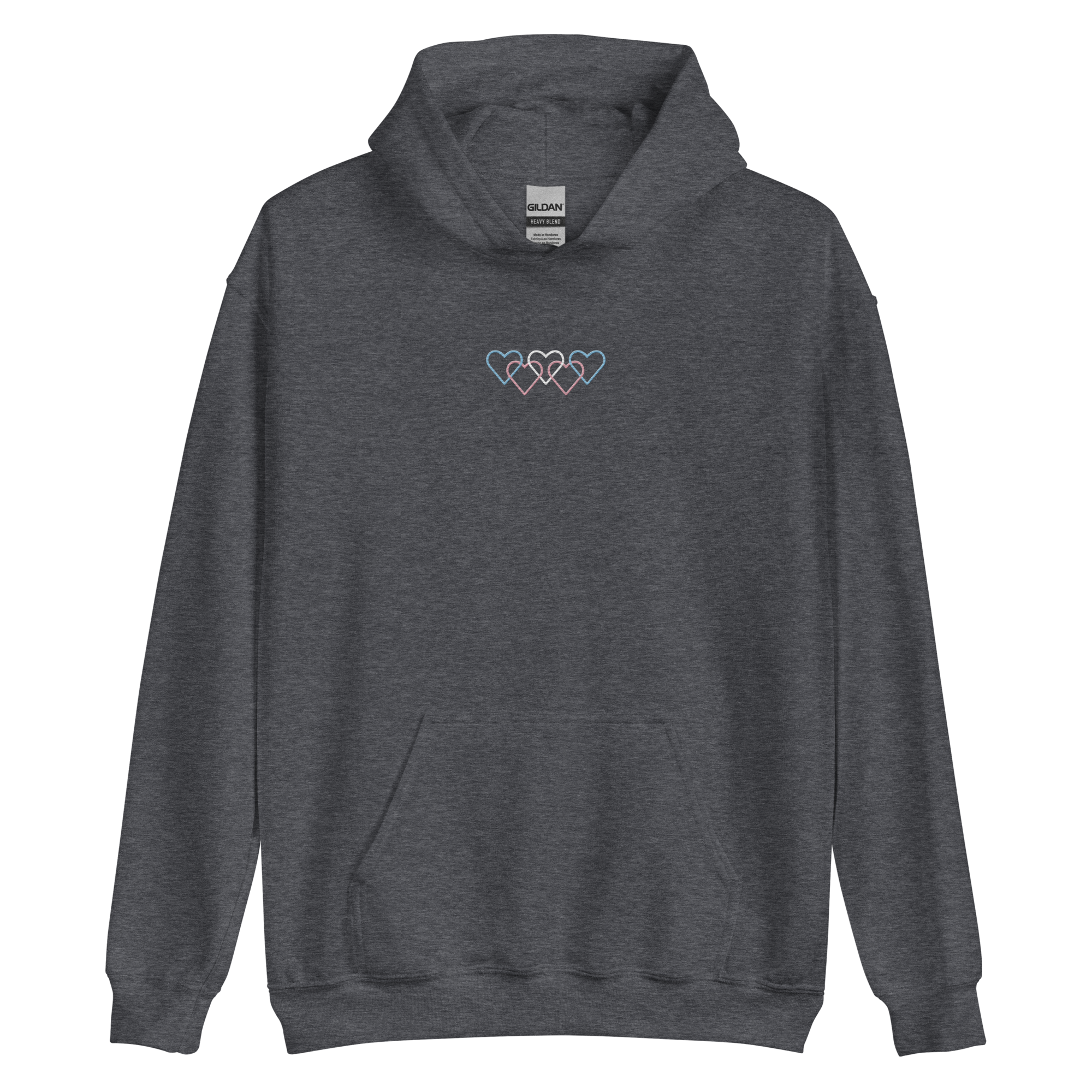 Transgender Pride Hoodie: Interlaced Heart Outlines Embroidered Sweatshirt