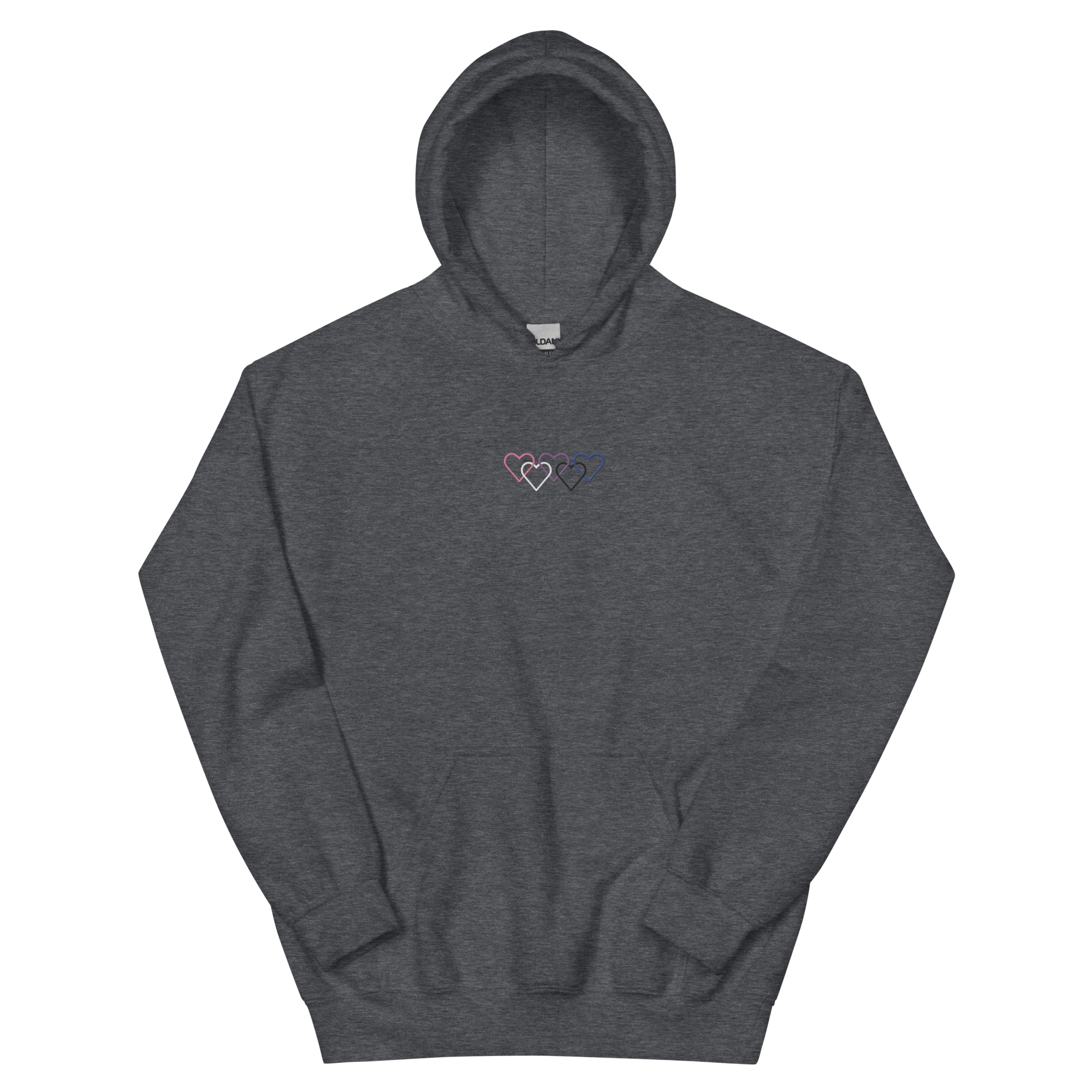 Genderfluid Pride Hoodie: Interlaced Heart Outlines Embroidered Sweatshirt