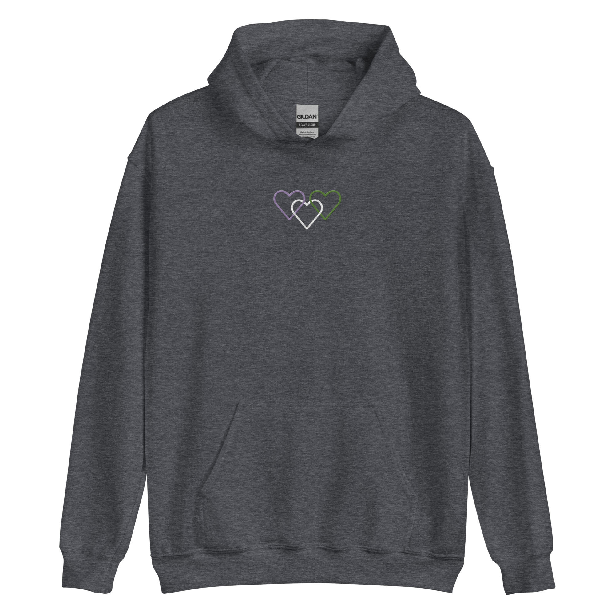 Genderqueer Pride Hoodie: Interlaced Heart Outlines Embroidered Sweatshirt