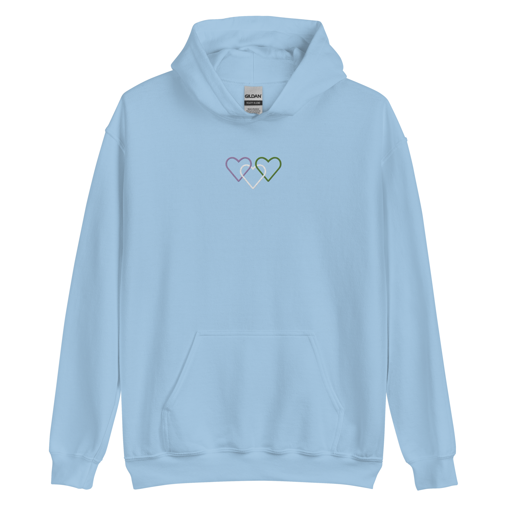 Genderqueer Pride Hoodie: Interlaced Heart Outlines Embroidered Sweatshirt