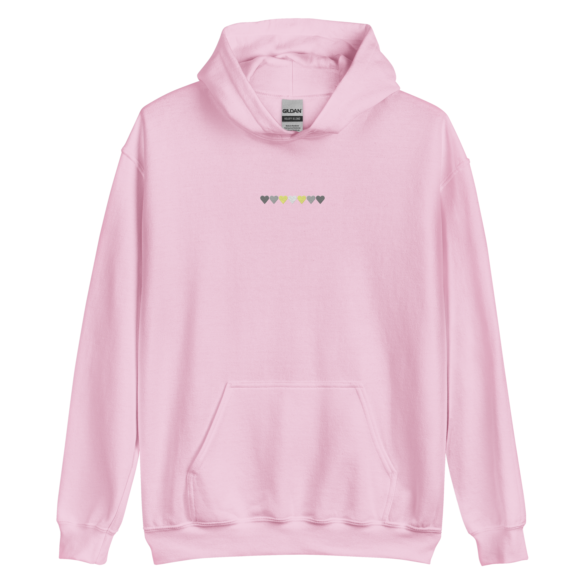 Embroidered Demigender Hoodie: Pride Flag Horizontal Heart Design