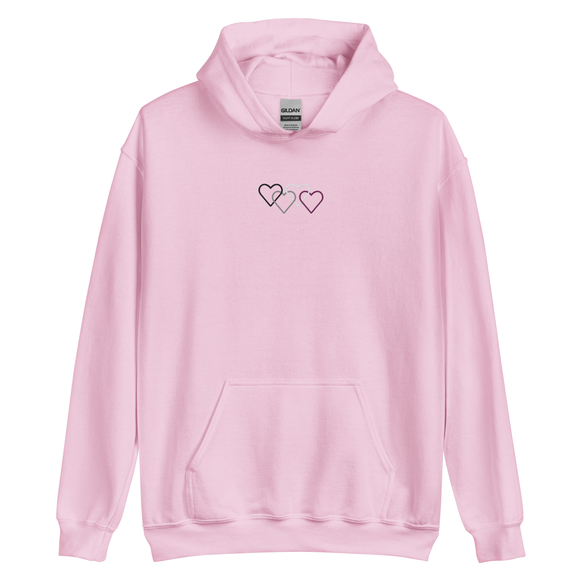 Asexual Pride Hoodie: Interlaced Heart Outlines Embroidered Sweatshirt