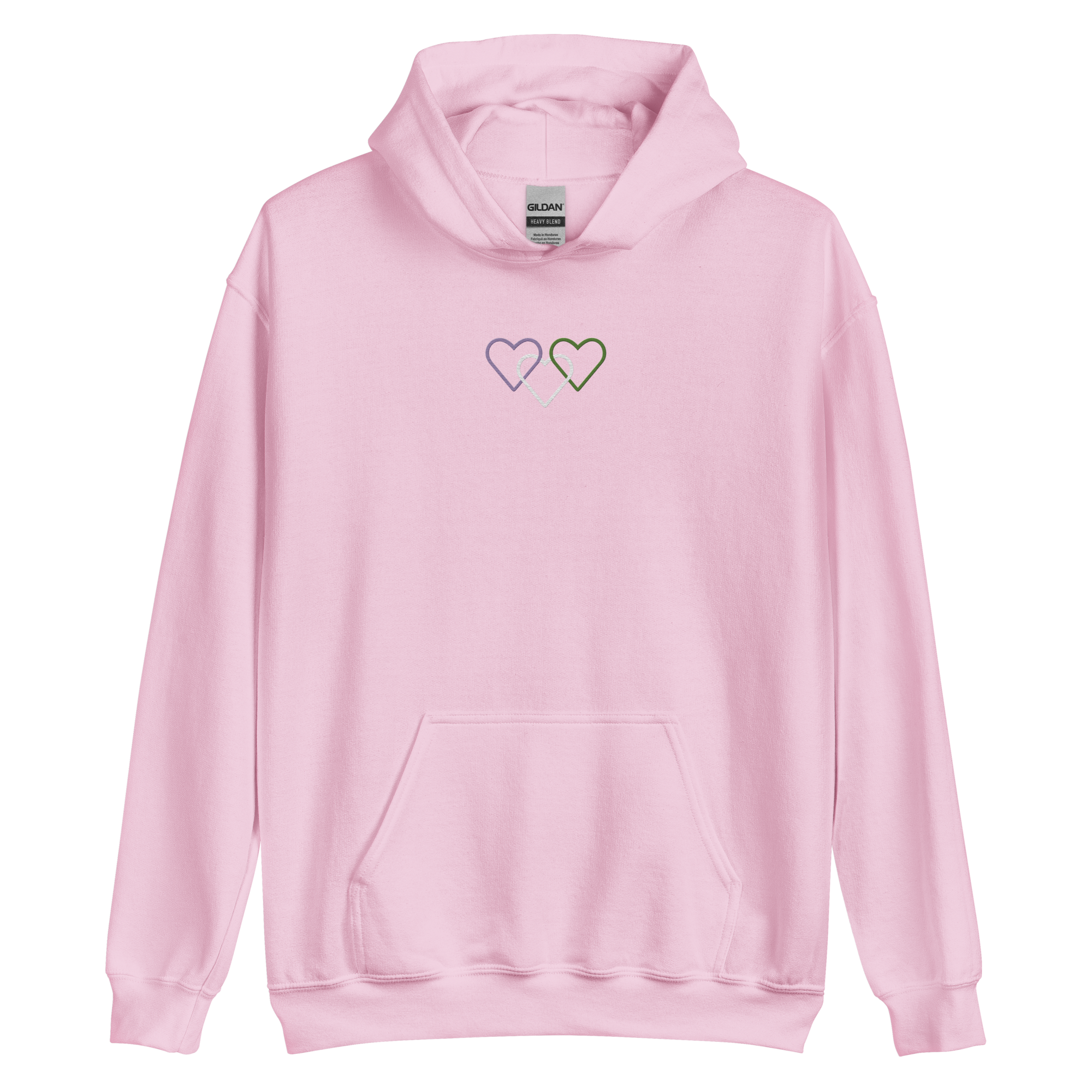 Genderqueer Pride Hoodie: Interlaced Heart Outlines Embroidered Sweatshirt