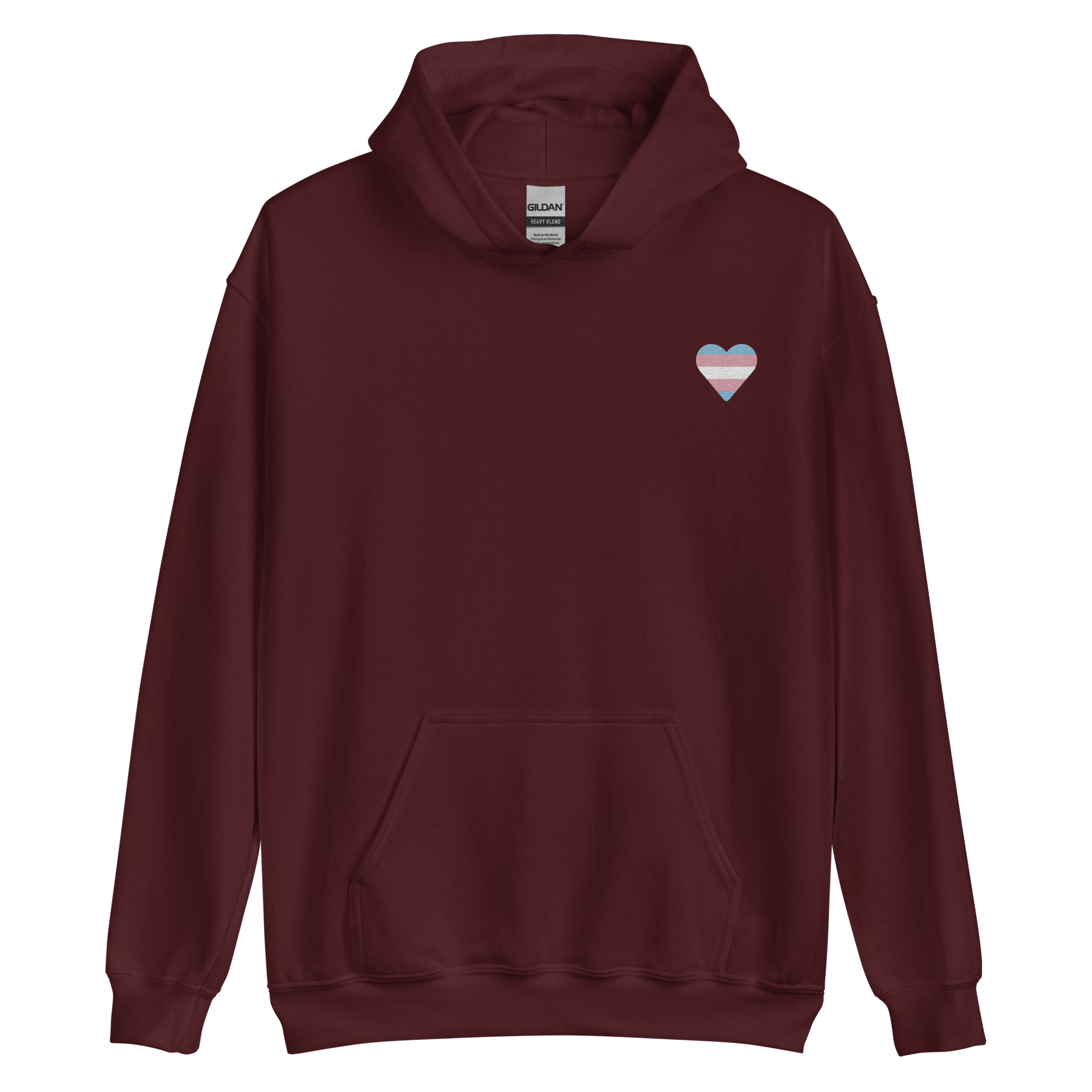 Transgender Flag Embroidered Heart Hoodie: Celebratory LGBTQ+ Pride Design