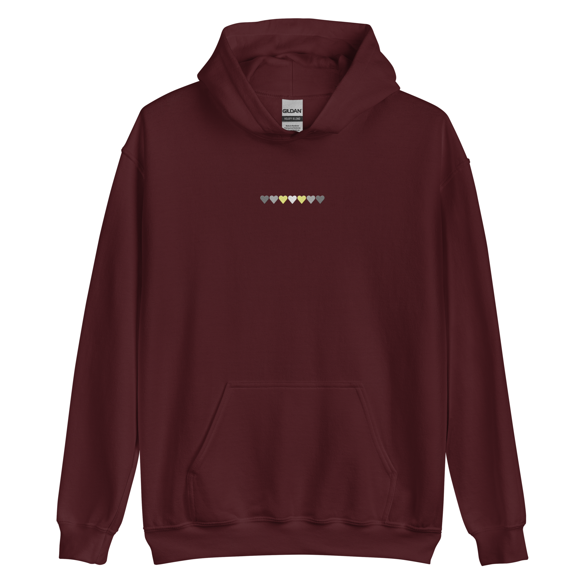 Embroidered Demigender Hoodie: Pride Flag Horizontal Heart Design