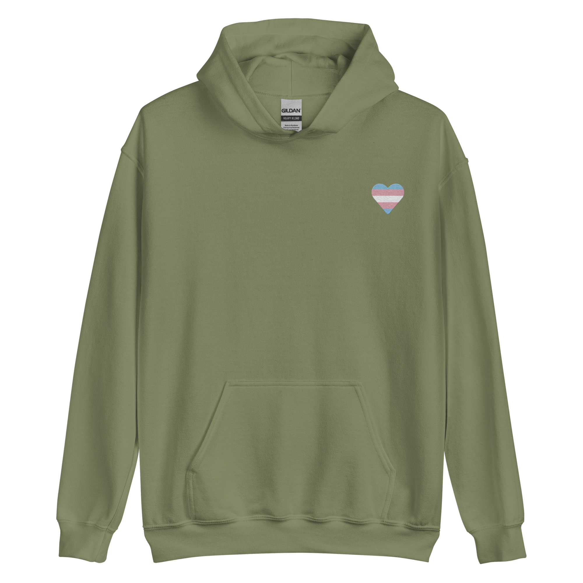 Transgender Flag Embroidered Heart Hoodie: Celebratory LGBTQ+ Pride Design