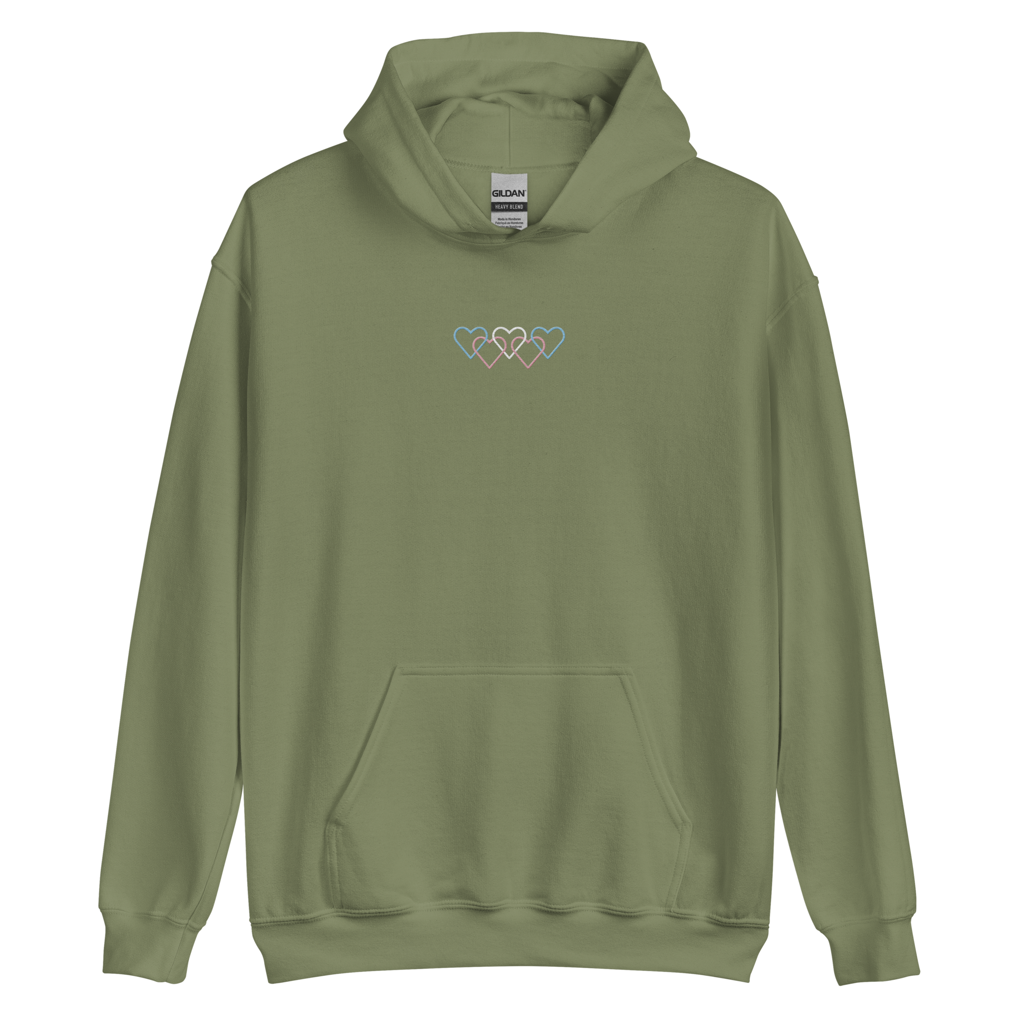 Transgender Pride Hoodie: Interlaced Heart Outlines Embroidered Sweatshirt