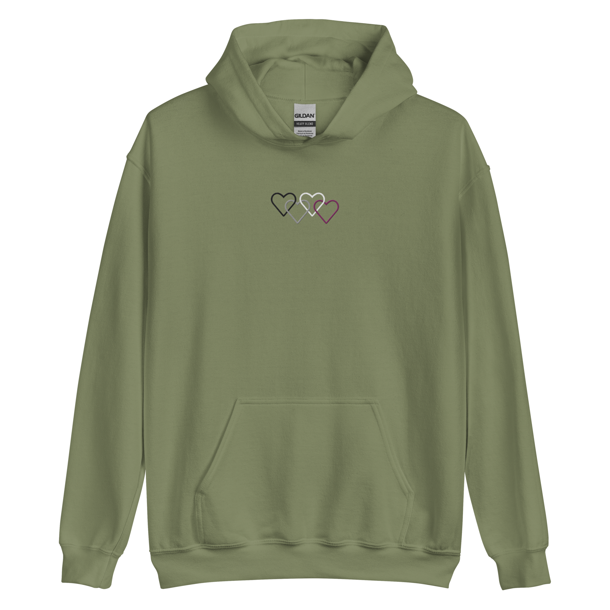 Asexual Pride Hoodie: Interlaced Heart Outlines Embroidered Sweatshirt