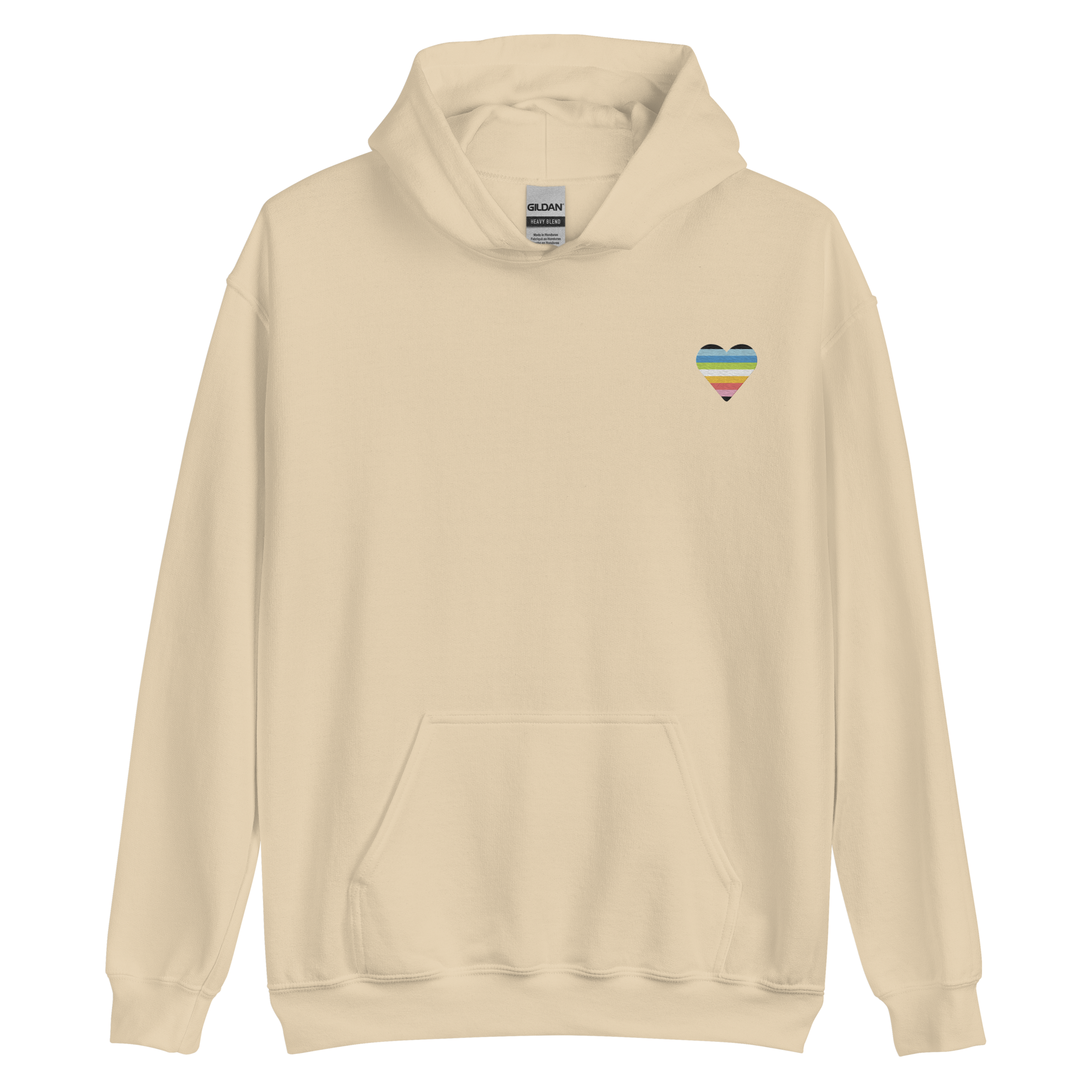 Queer Flag Embroidered Heart Hoodie: Celebratory LGBTQ+ Pride Design