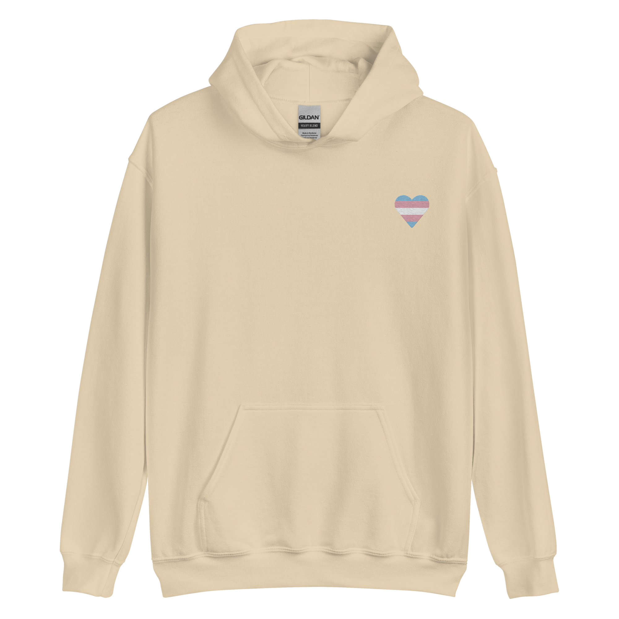 Transgender Flag Embroidered Heart Hoodie: Celebratory LGBTQ+ Pride Design