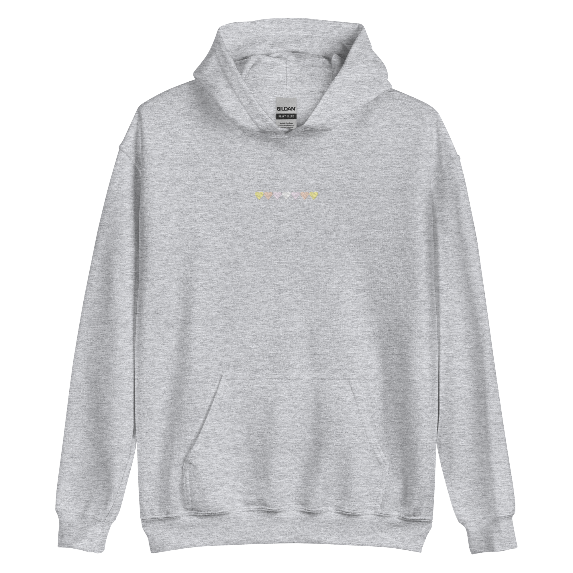 Embroidered Pangender Hoodie: Pride Flag Horizontal Heart Design