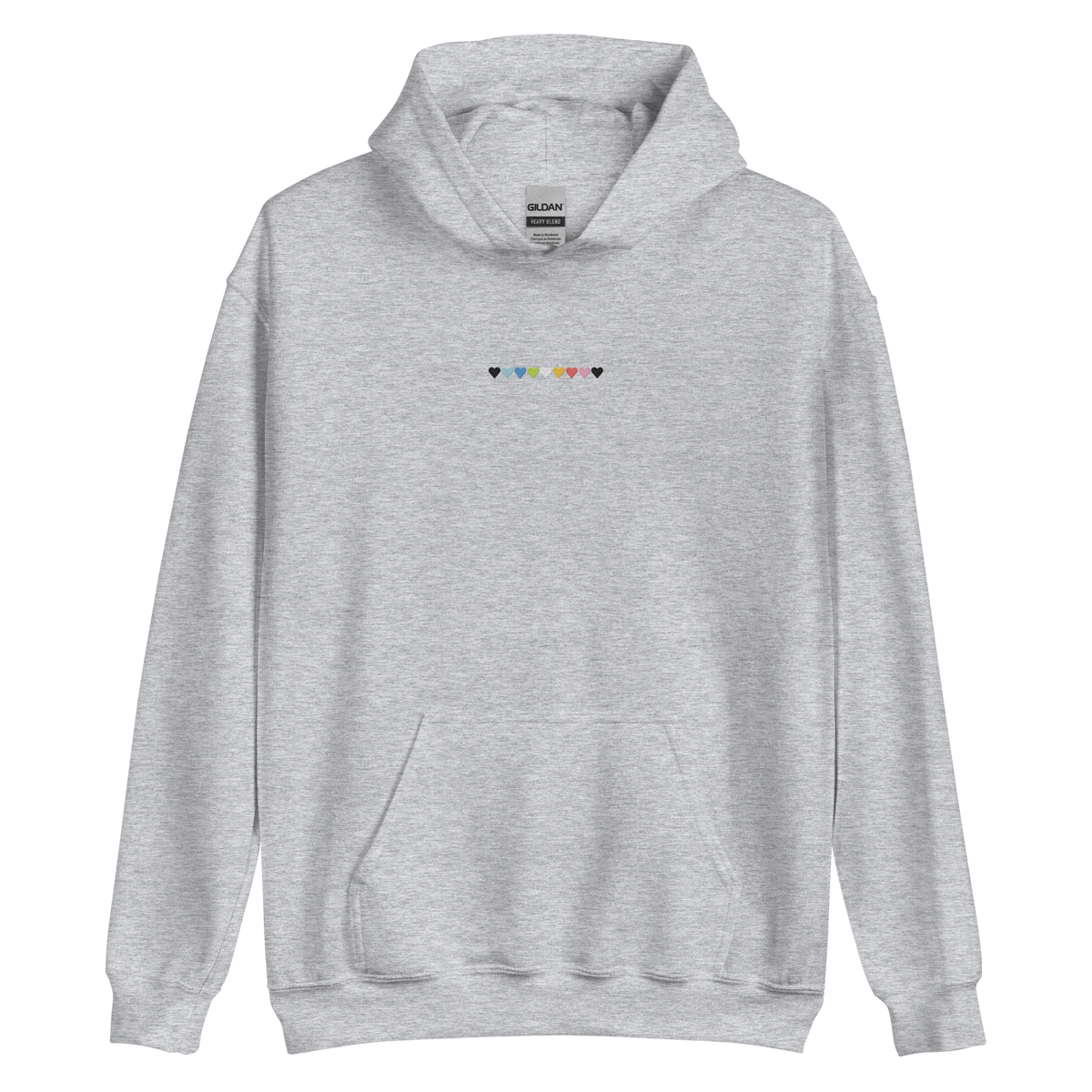 Embroidered Queer Hoodie: Pride Flag Horizontal Heart Design