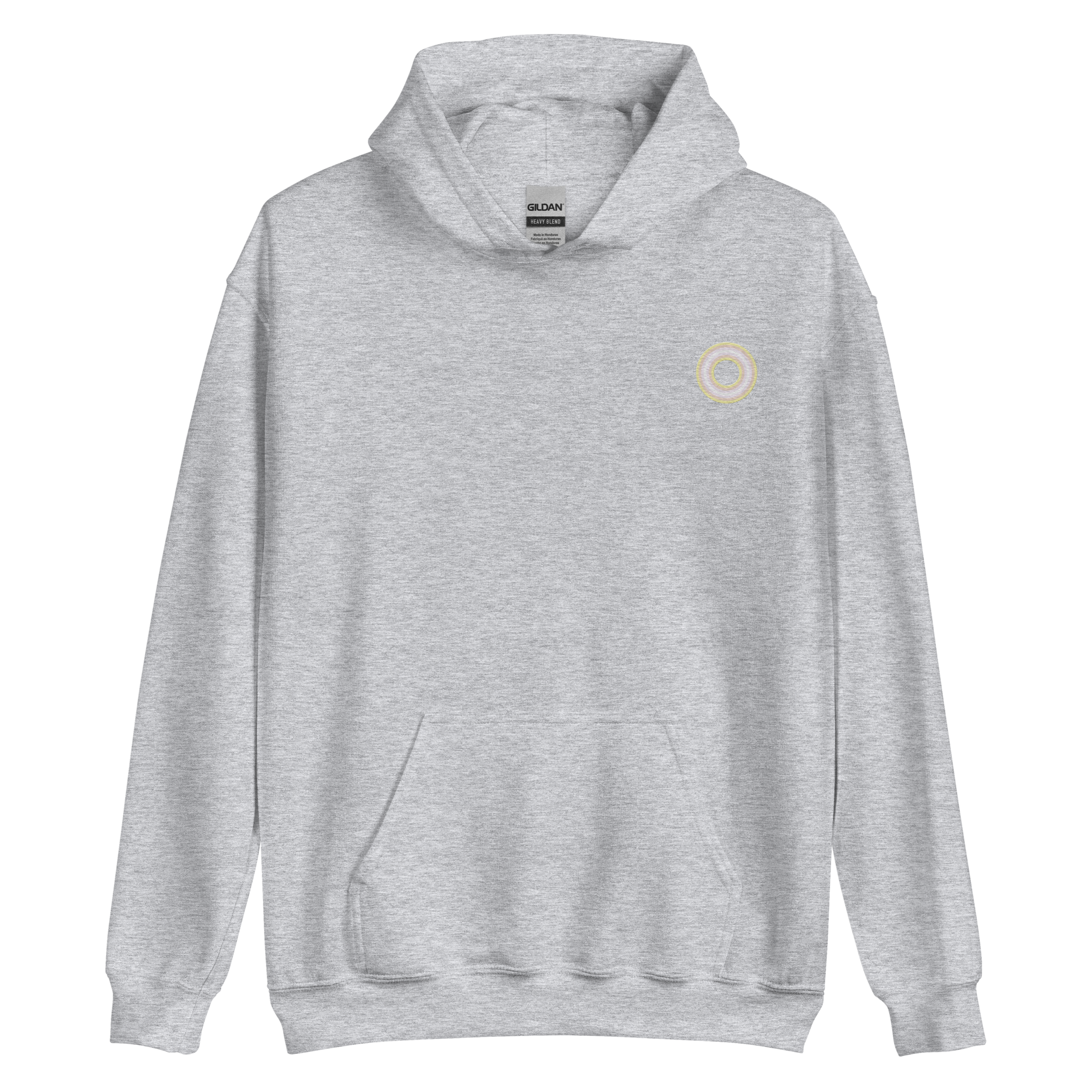 Embroidered Hoodie: Pangender Pride Ring Emblem Design