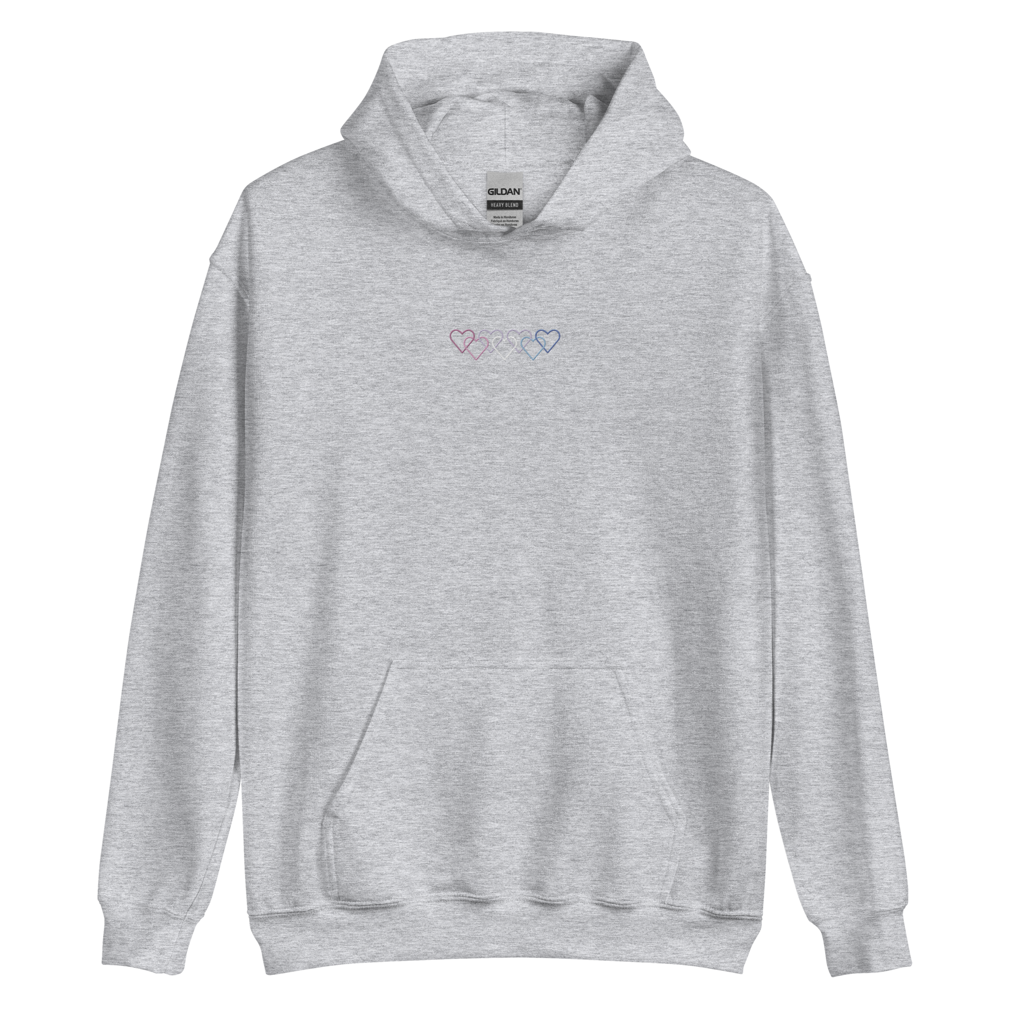 Bigender Pride Hoodie: Interlaced Heart Outlines Embroidered Sweatshirt