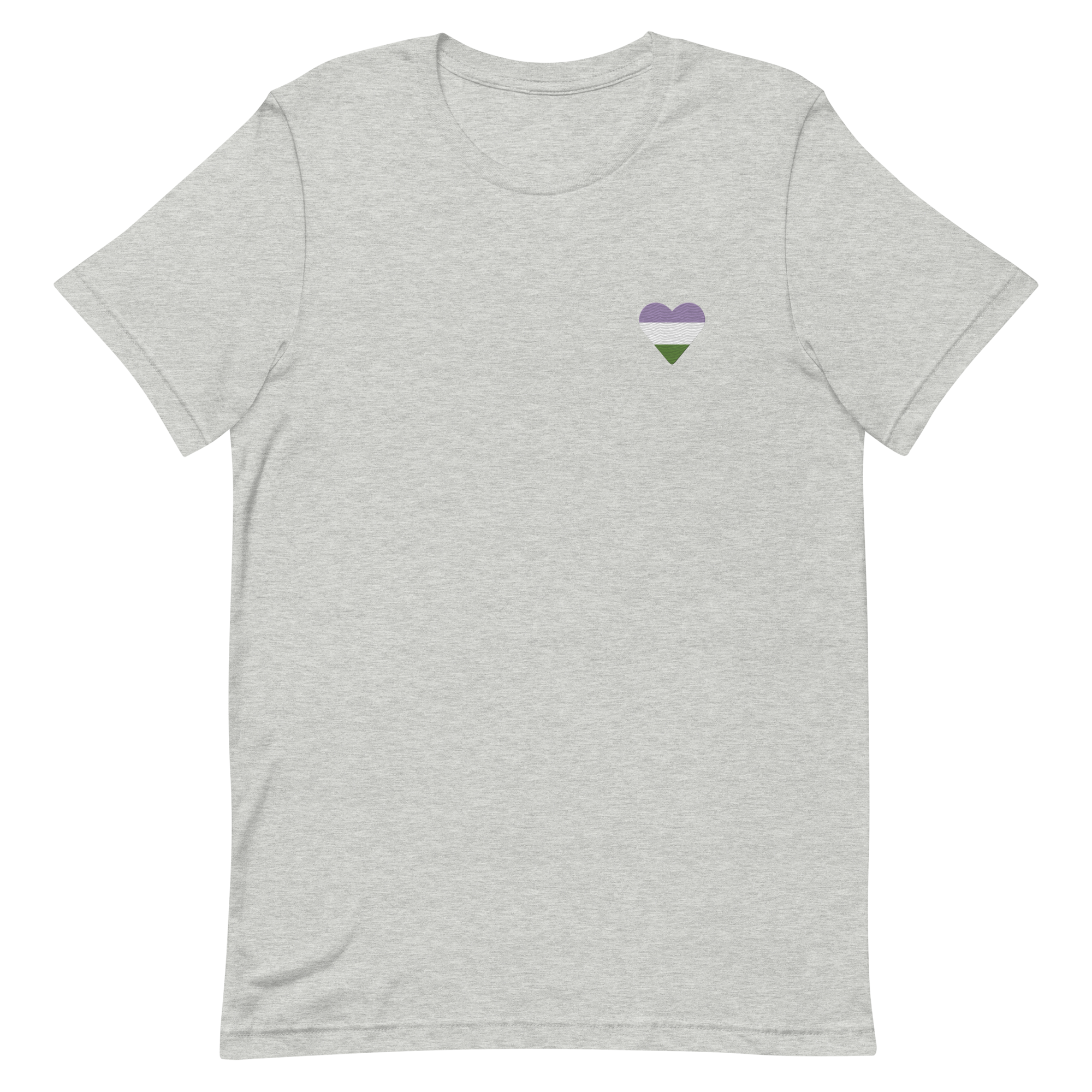 Genderqueer Flag Embroidered Heart T-Shirt: Celebratory LGBTQ+ Pride Design