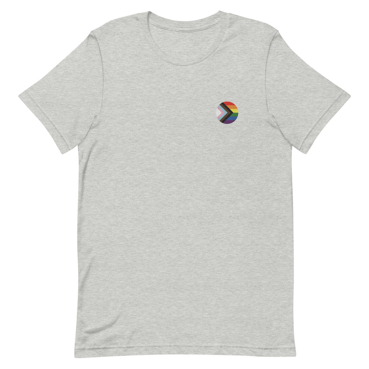 Pride Progress Flag Embroidered Circle Tee: Celebratory LGBTQ+ Pride Design