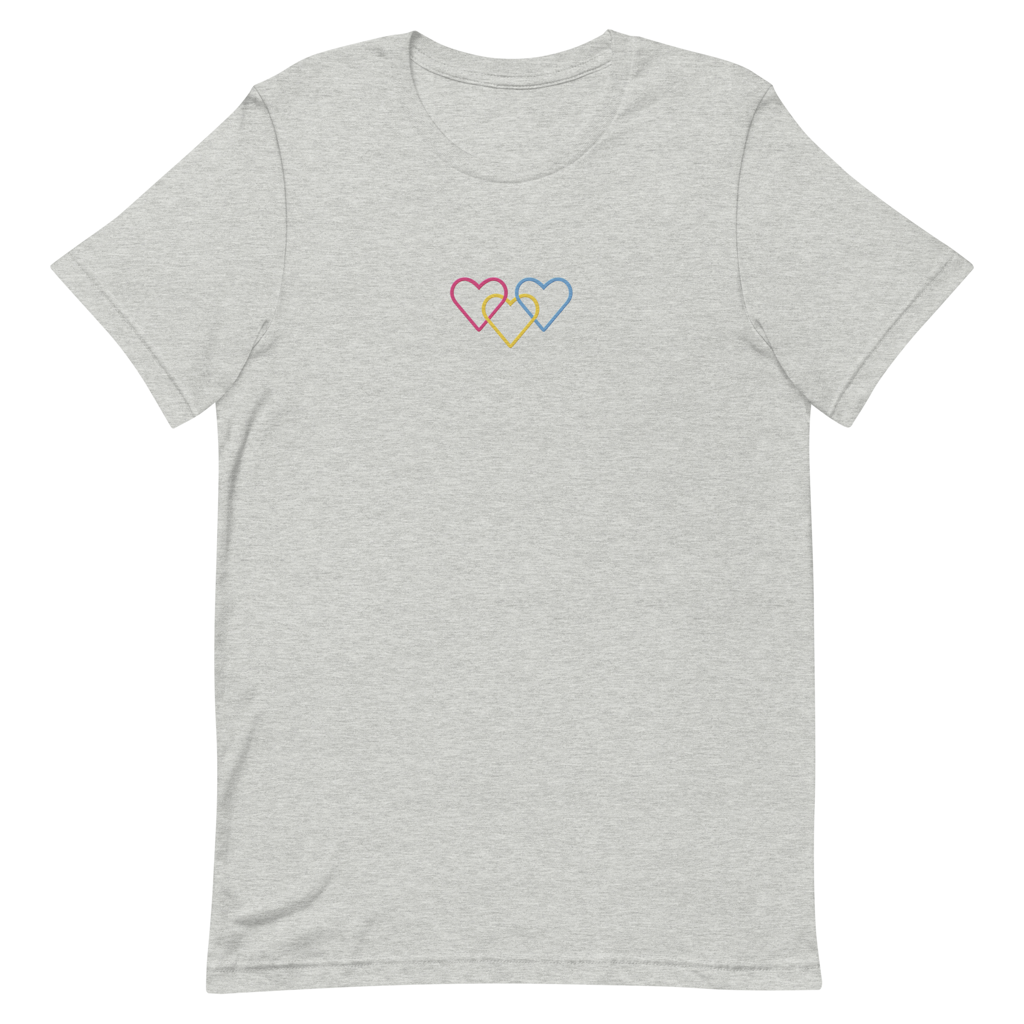 Pansexual Pride Tee: Interlaced Heart Outlines Embroidered T-Shirt