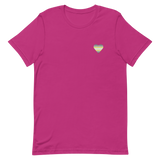 Demigender Flag Embroidered Heart T-Shirt: Celebratory LGBTQ+ Pride Design