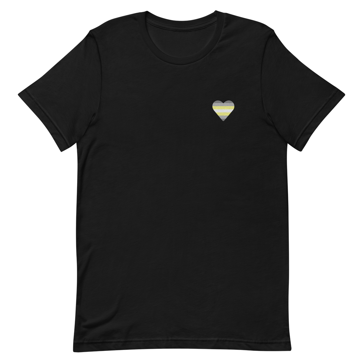 Demigender Flag Embroidered Heart T-Shirt: Celebratory LGBTQ+ Pride Design