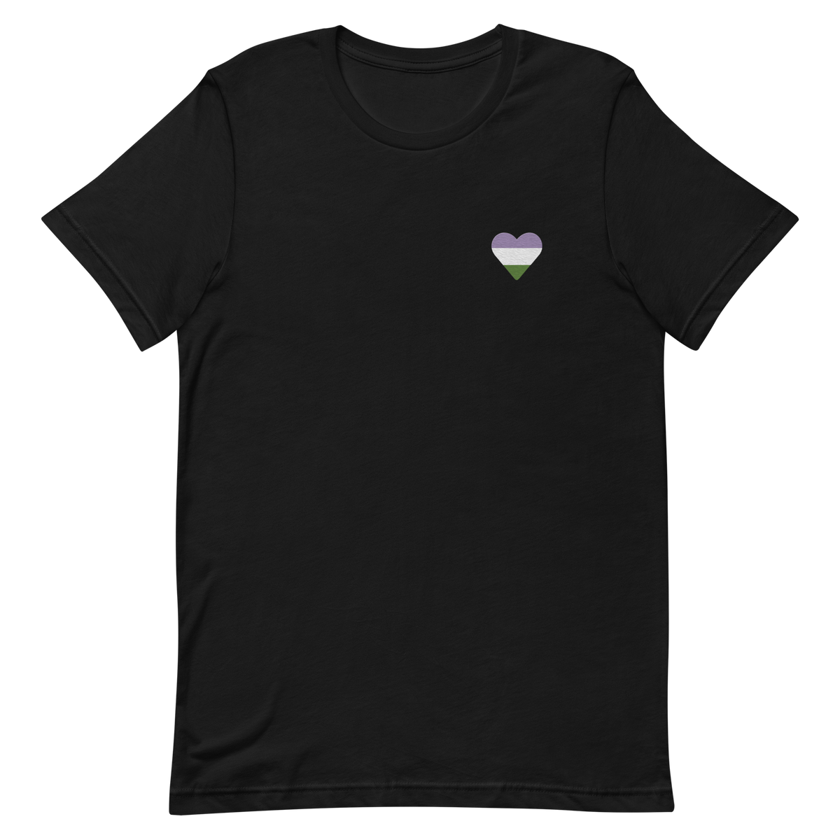 Genderqueer Flag Embroidered Heart T-Shirt: Celebratory LGBTQ+ Pride Design