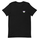 Genderqueer Flag Embroidered Heart T-Shirt: Celebratory LGBTQ+ Pride Design