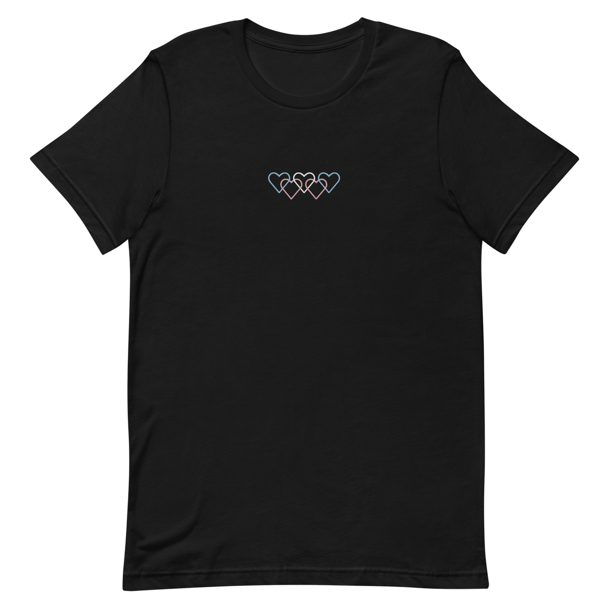 Transgender Pride Tee: Interlaced Heart Outlines Embroidered T-Shirt