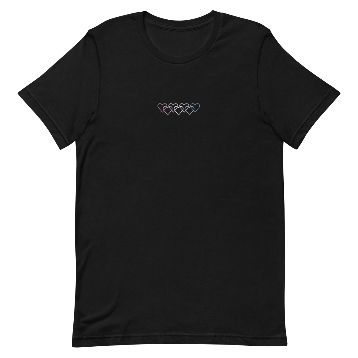 Bigender Pride Tee: Interlaced Heart Outlines Embroidered T-Shirt