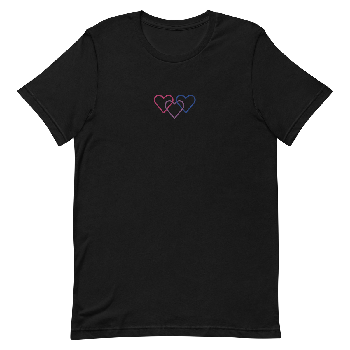 Bisexual Pride Tee: Interlaced Heart Outlines Embroidered T-Shirt