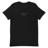 Bisexual Pride Tee: Interlaced Heart Outlines Embroidered T-Shirt