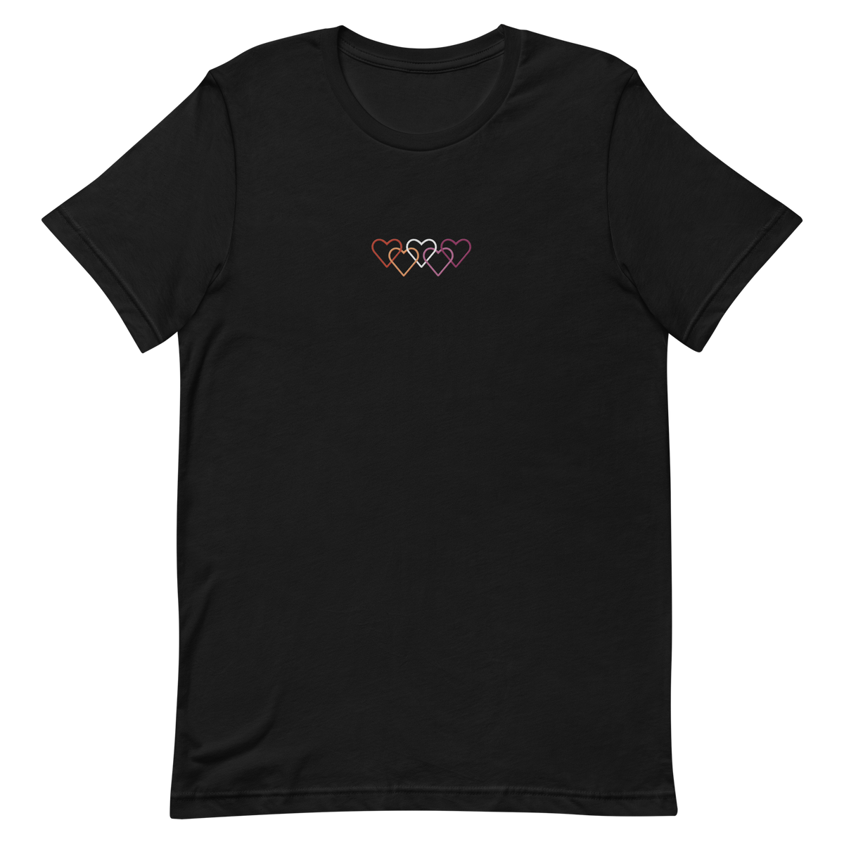 Lesbian Pride Tee: Interlaced Heart Outlines Embroidered T-Shirt