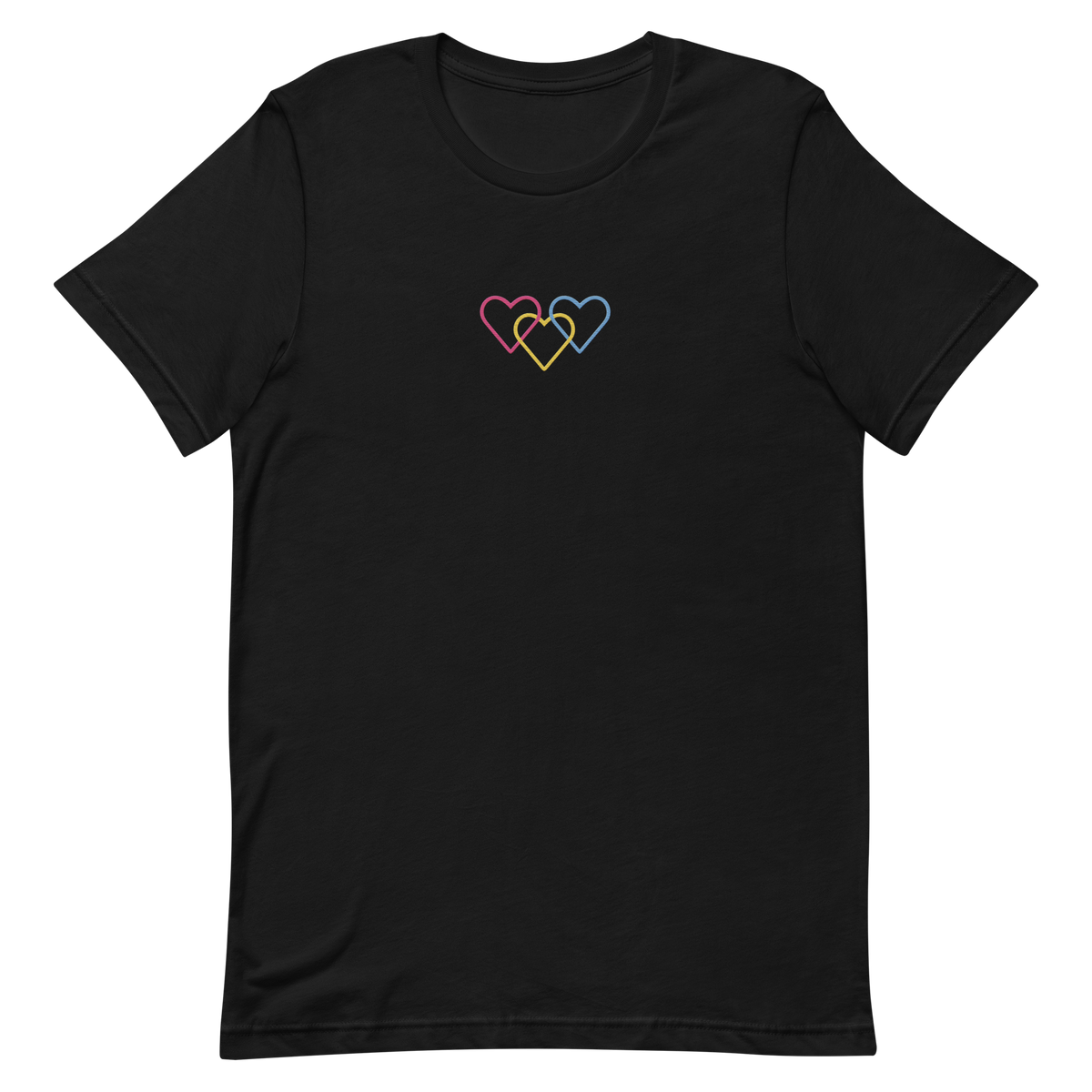 Pansexual Pride Tee: Interlaced Heart Outlines Embroidered T-Shirt