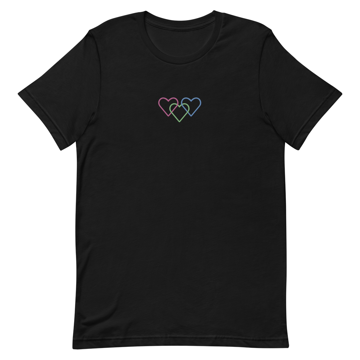 Polysexual Pride Tee: Interlaced Heart Outlines Embroidered T-Shirt