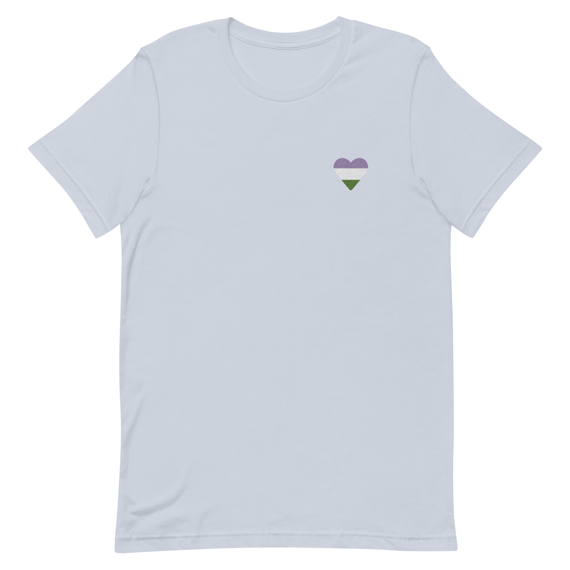 Genderqueer Flag Embroidered Heart T-Shirt: Celebratory LGBTQ+ Pride Design