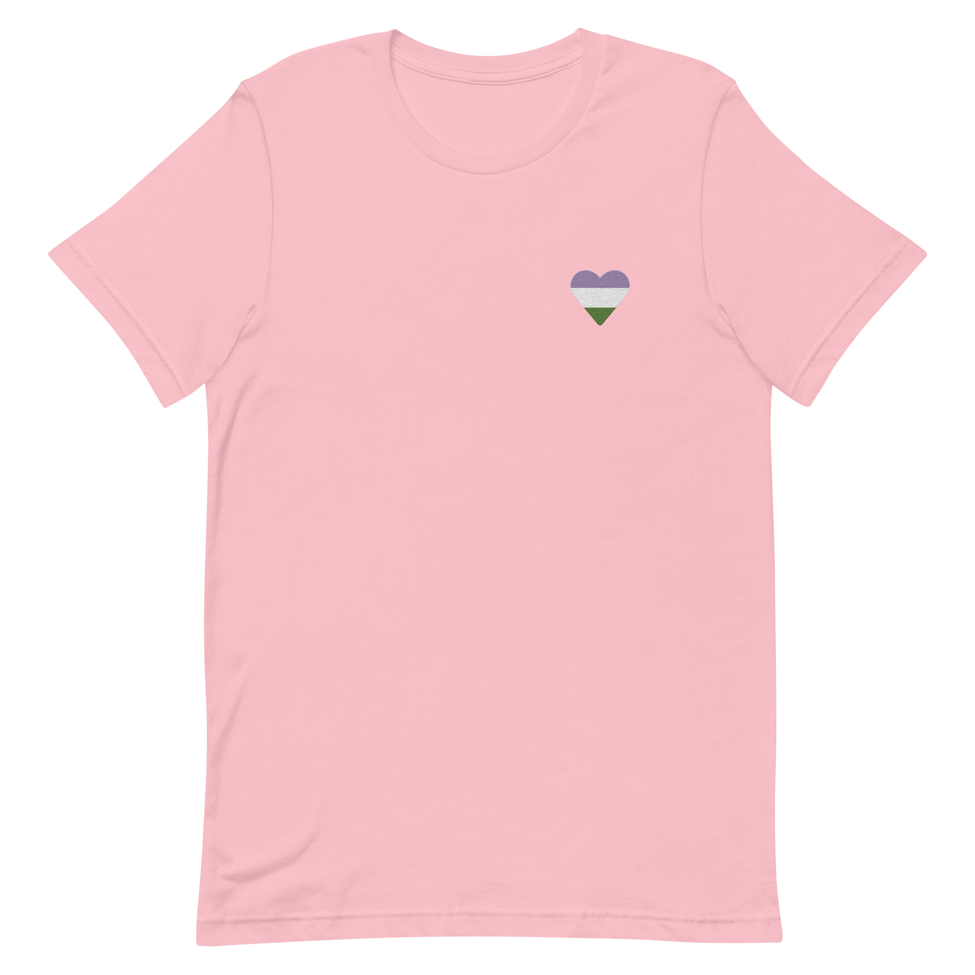 Genderqueer Flag Embroidered Heart T-Shirt: Celebratory LGBTQ+ Pride Design