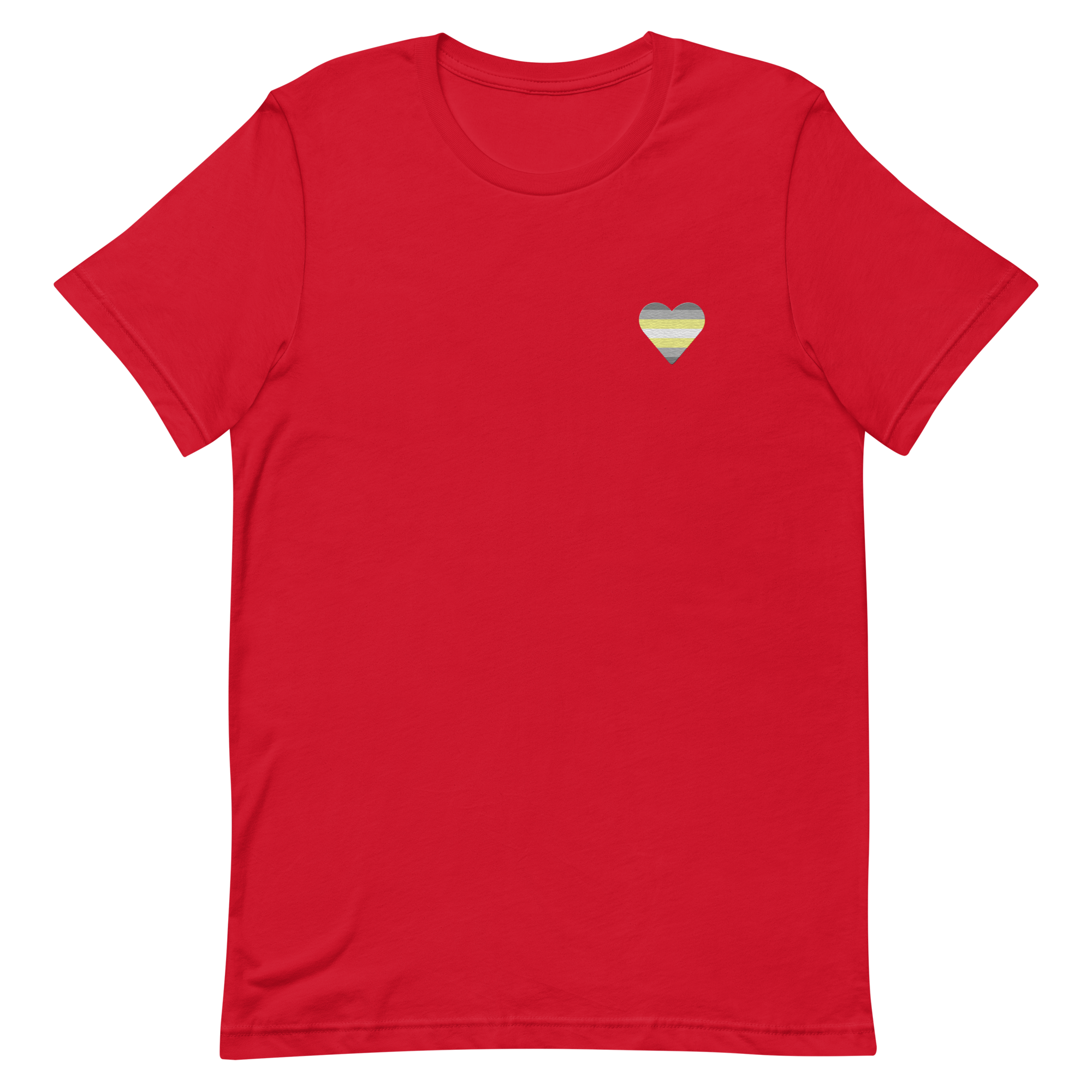 Demigender Flag Embroidered Heart T-Shirt: Celebratory LGBTQ+ Pride Design