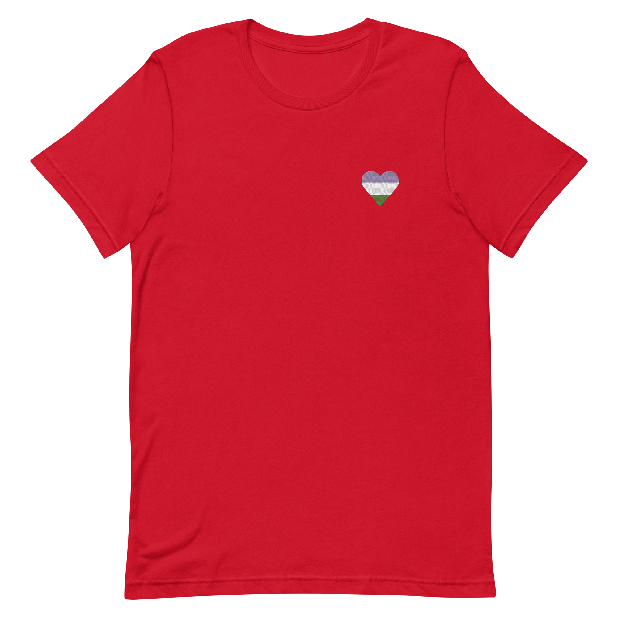 Genderqueer Flag Embroidered Heart T-Shirt: Celebratory LGBTQ+ Pride Design