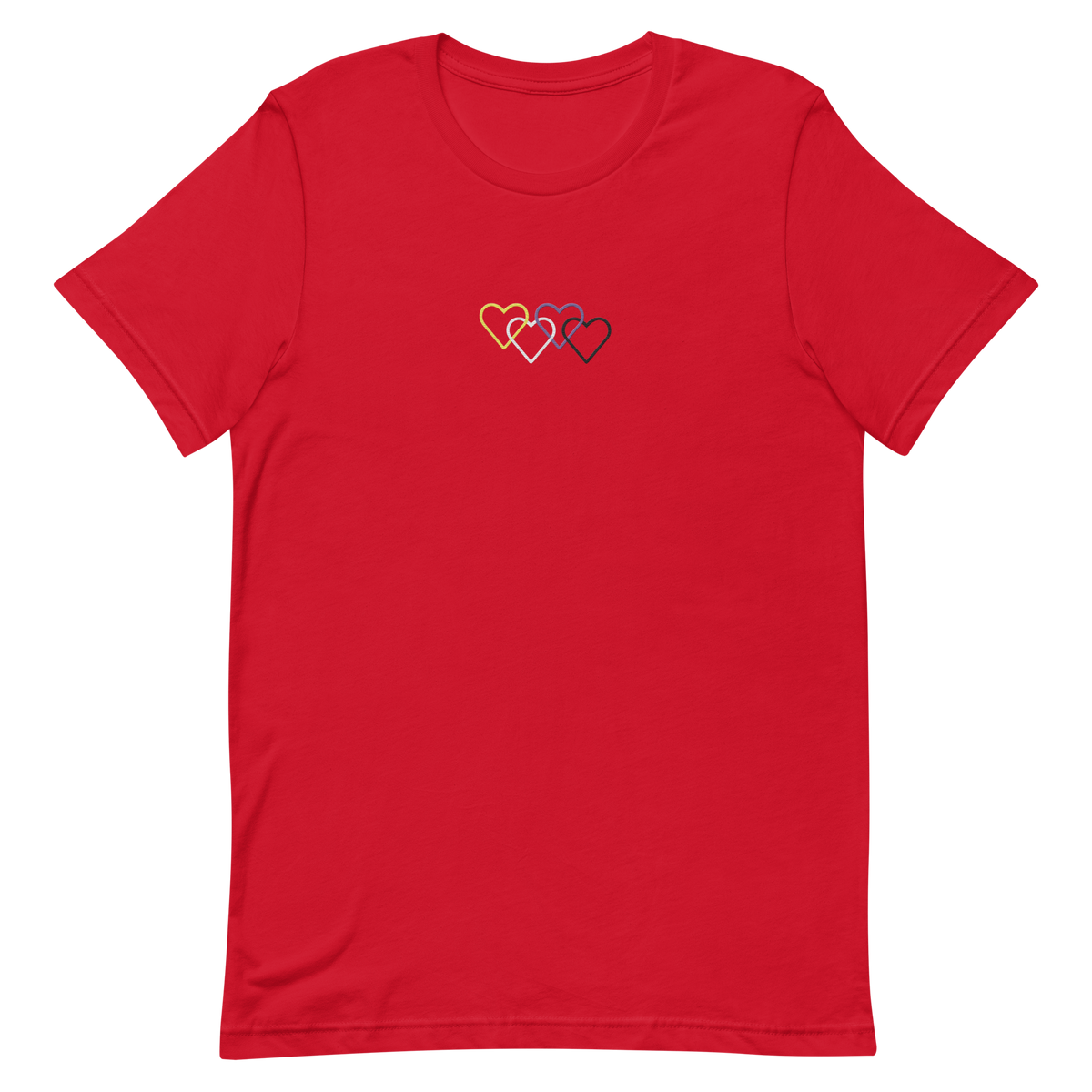 Nonbinary Pride Tee: Interlaced Heart Outlines Embroidered T-Shirt