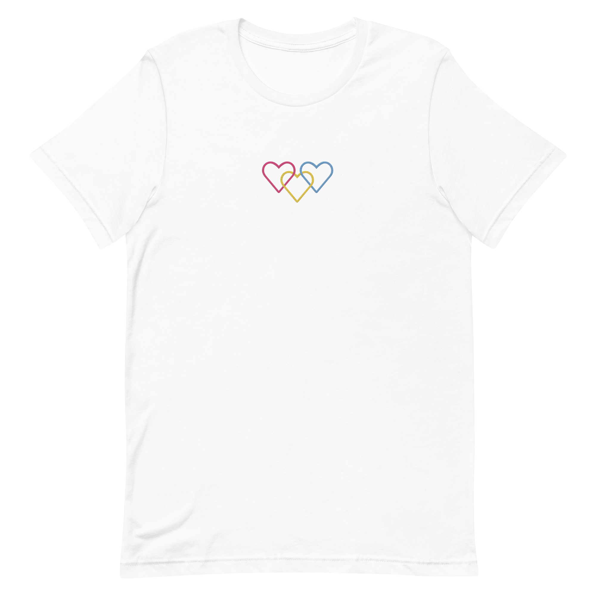 Pansexual Pride Tee: Interlaced Heart Outlines Embroidered T-Shirt