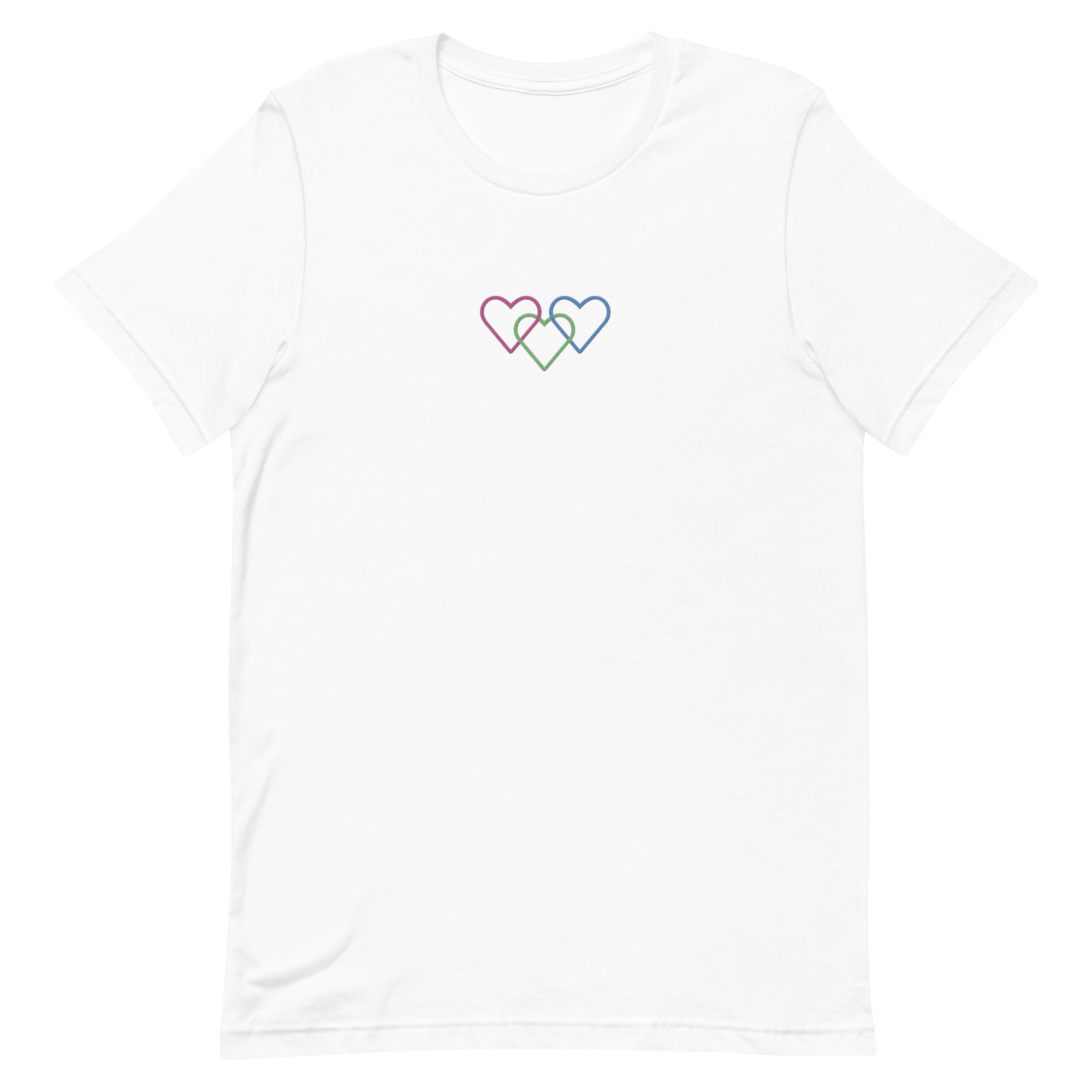 Polysexual Pride Tee: Interlaced Heart Outlines Embroidered T-Shirt